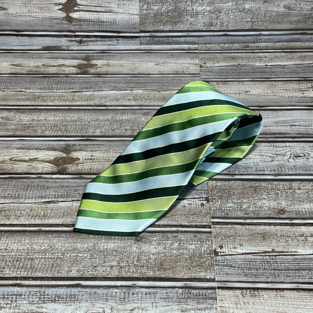 Charles Tyrwhitt Necktie Green Blue Striped Silk Tie Jermyn Street London
